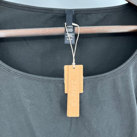 Skims Long Sleeve Scoop Neck Tee Size M Black Washed Onyx Cotton Stretch - Picture 2 of 8